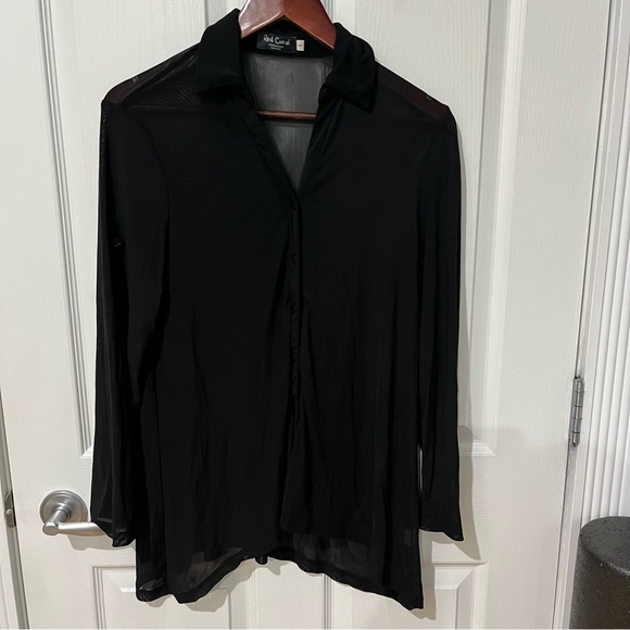 Red Coral black long sleeve sheer top size small - Picture 2 of 8